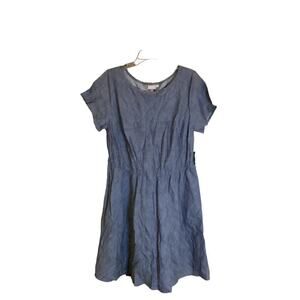 eShakti Elastic Waist Chambray Blouson Dress 1X NWOT Preppy Classic